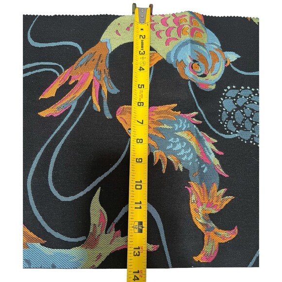 3 Fabric Remnants Brocade Koi Fish Black against Vibrant Colors See Measurements - Picture 6 of 10